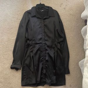 Fashion Nova Black Silk Button Up Dress